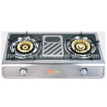 2 Burner Brass Cap Coated Stainless Panel Gas Stove